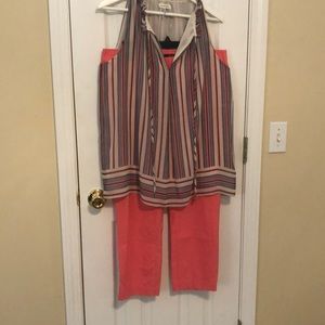 Salmon pink colored pants; worn a couple of times. True to size; stretch fabric